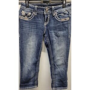 Vigoss Womens Blue Embellished Capri Jeans Size 3/4 length 21